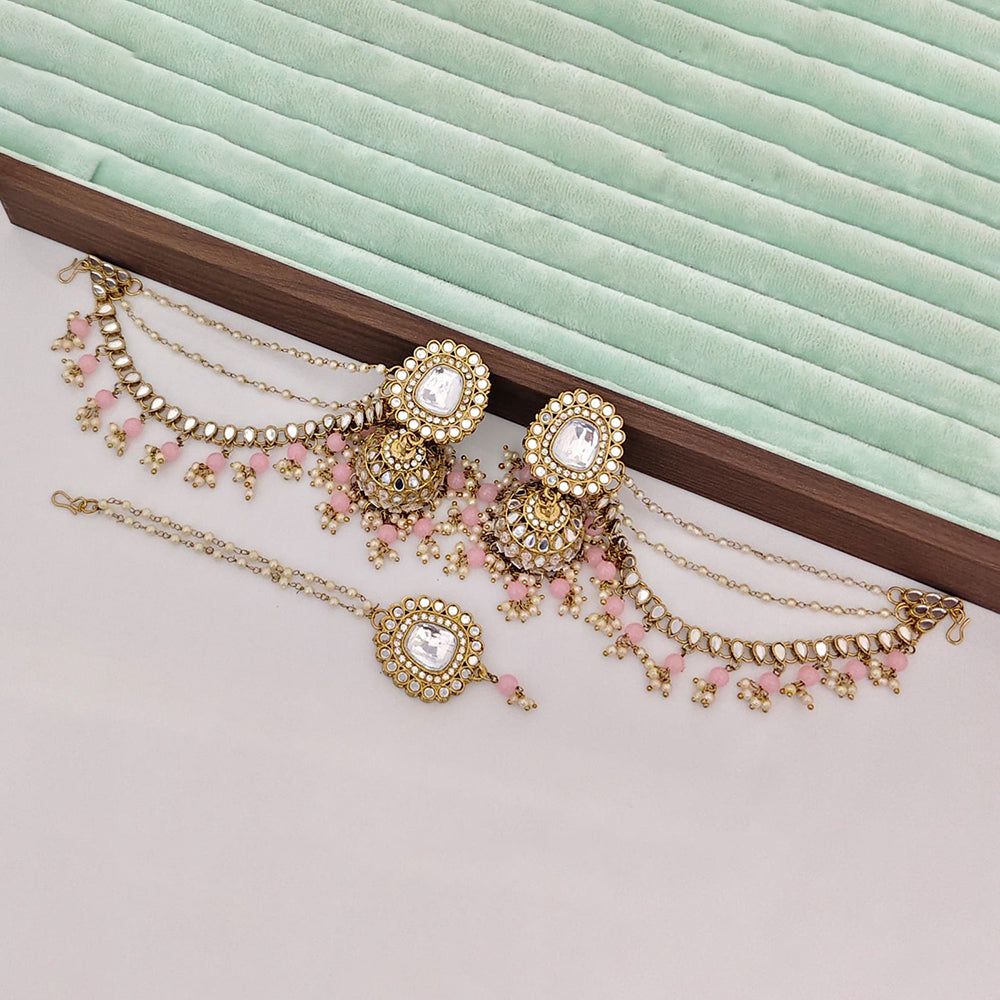 Rajwadi Collection Heritage Kundan And Beads Jhumki Earrings With Maangtikka