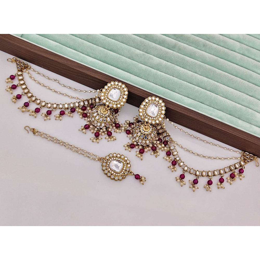 Rajwadi Collection Heritage Kundan And Beads Jhumki Earrings With Maangtikka