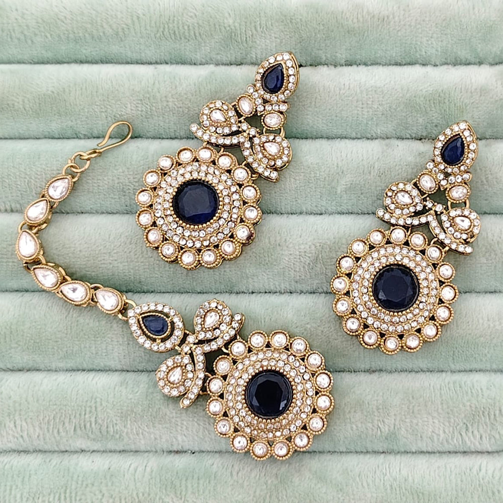 Rajwadi Collection Premium Pota Stone Dangler Earrings with Maangtikka