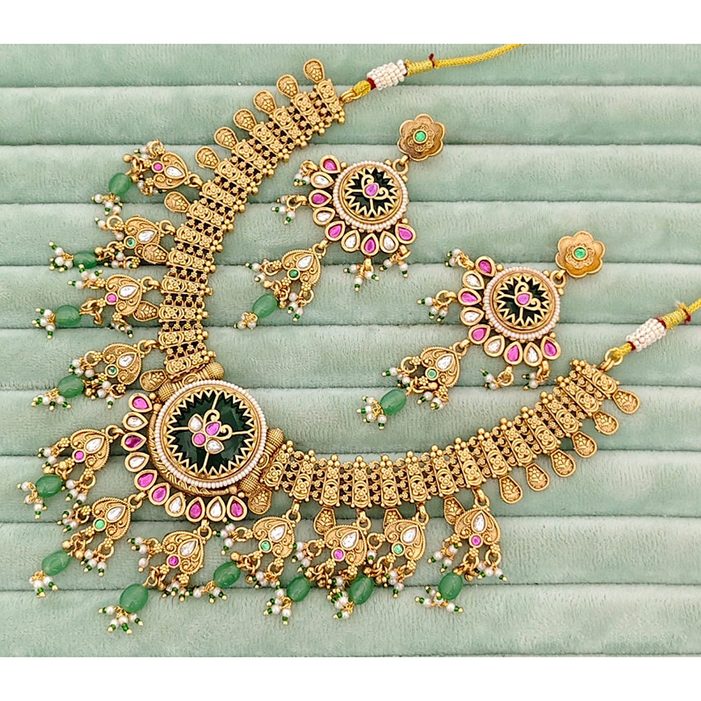 Rajwadi Collection Ethnic Pota Stone And Pearl Necklace Set