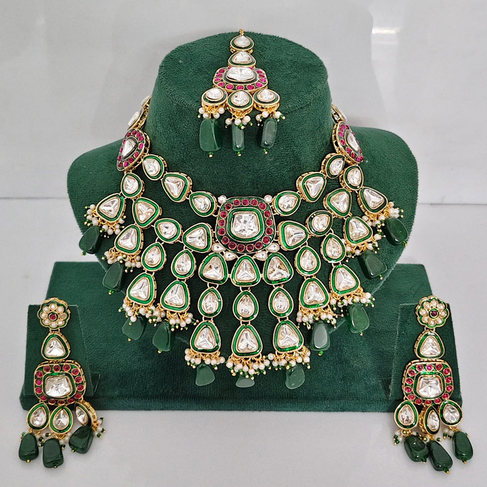 Rajwadi Collection Ethnic Pota Stone And Pearl Meenakari Choker Necklace Set