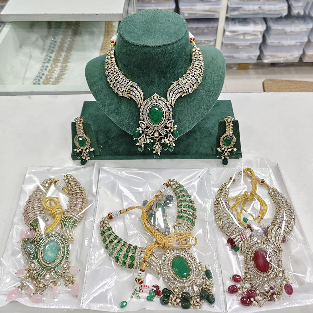 Rajwadi Collection Designer American Daimond And Beads Necklace Set 