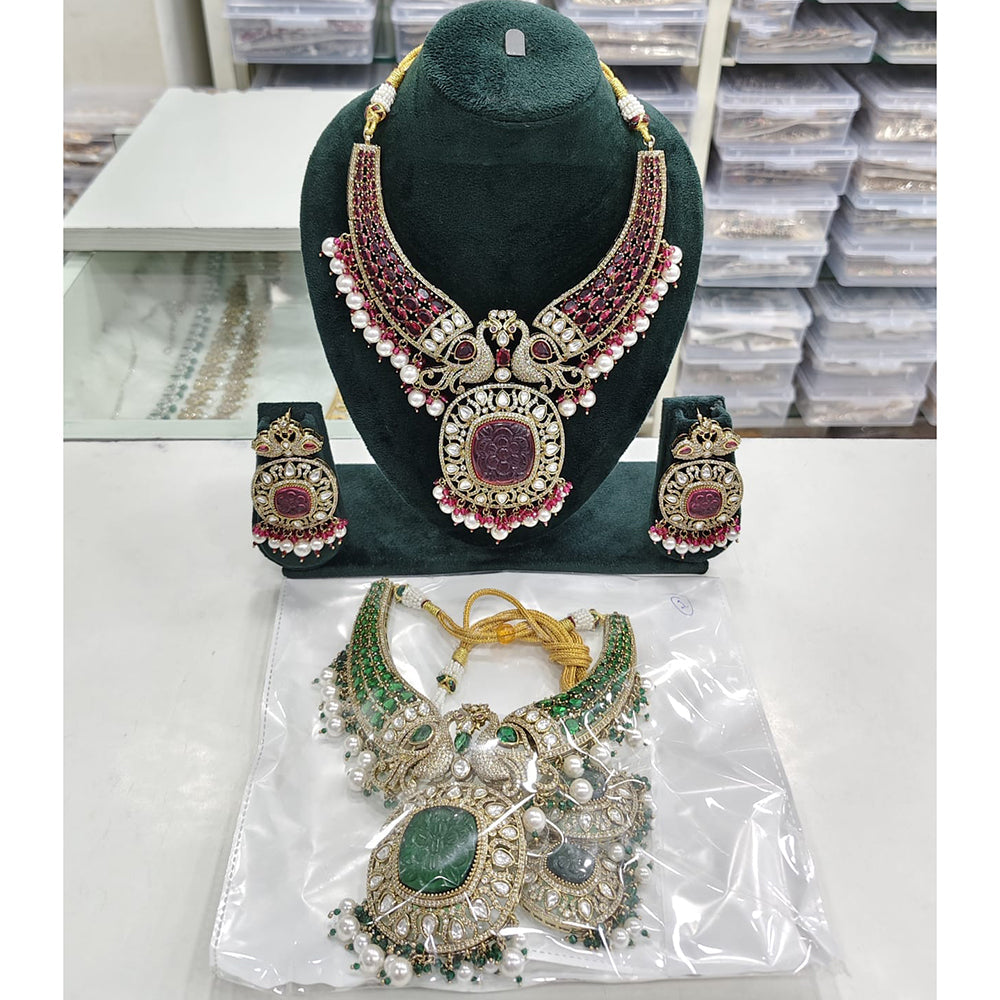 Rajwadi Collection Designer American Daimond And Beads Necklace Set 