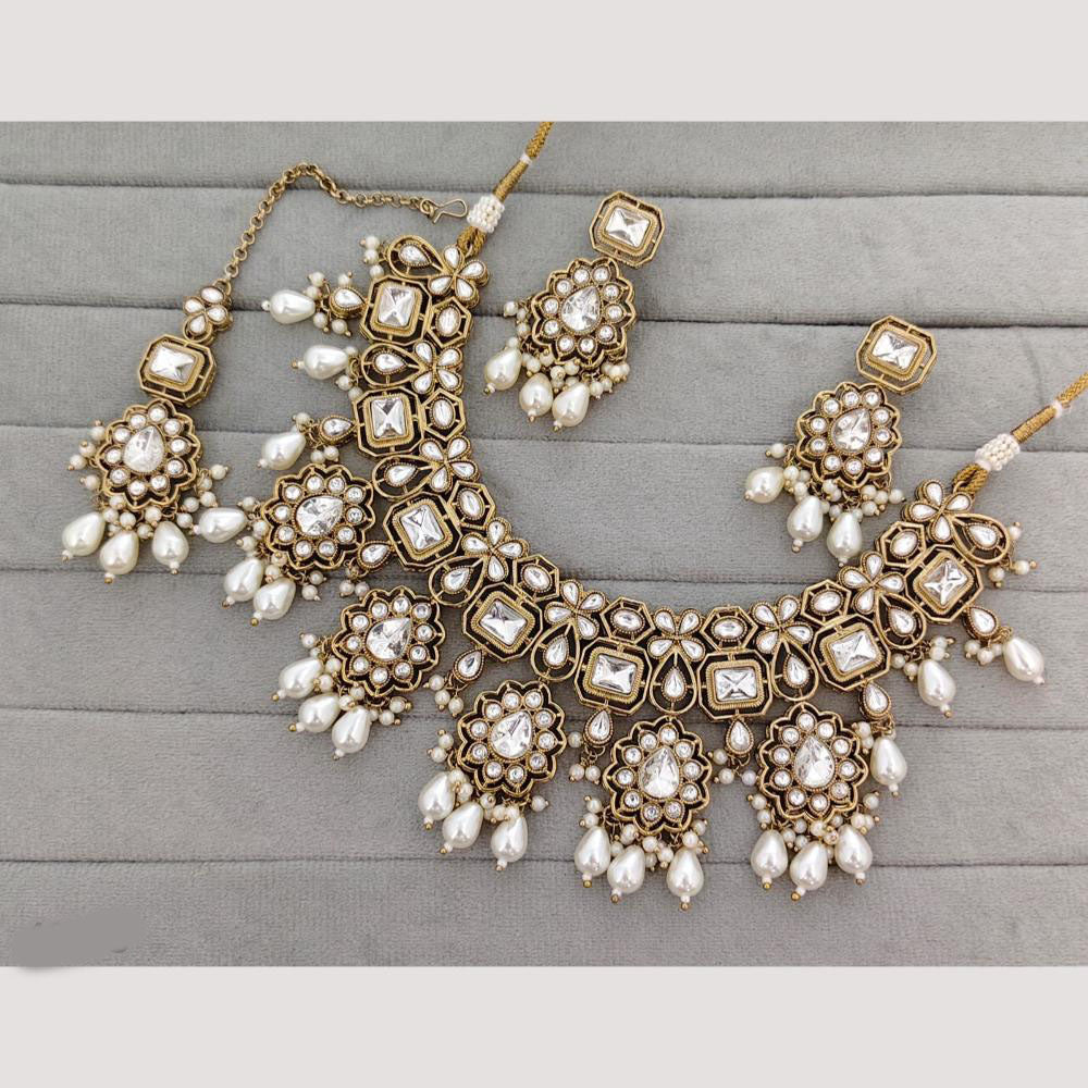Rajwadi Collection Designer Pota Stone Pearl And Beads Necklace Set