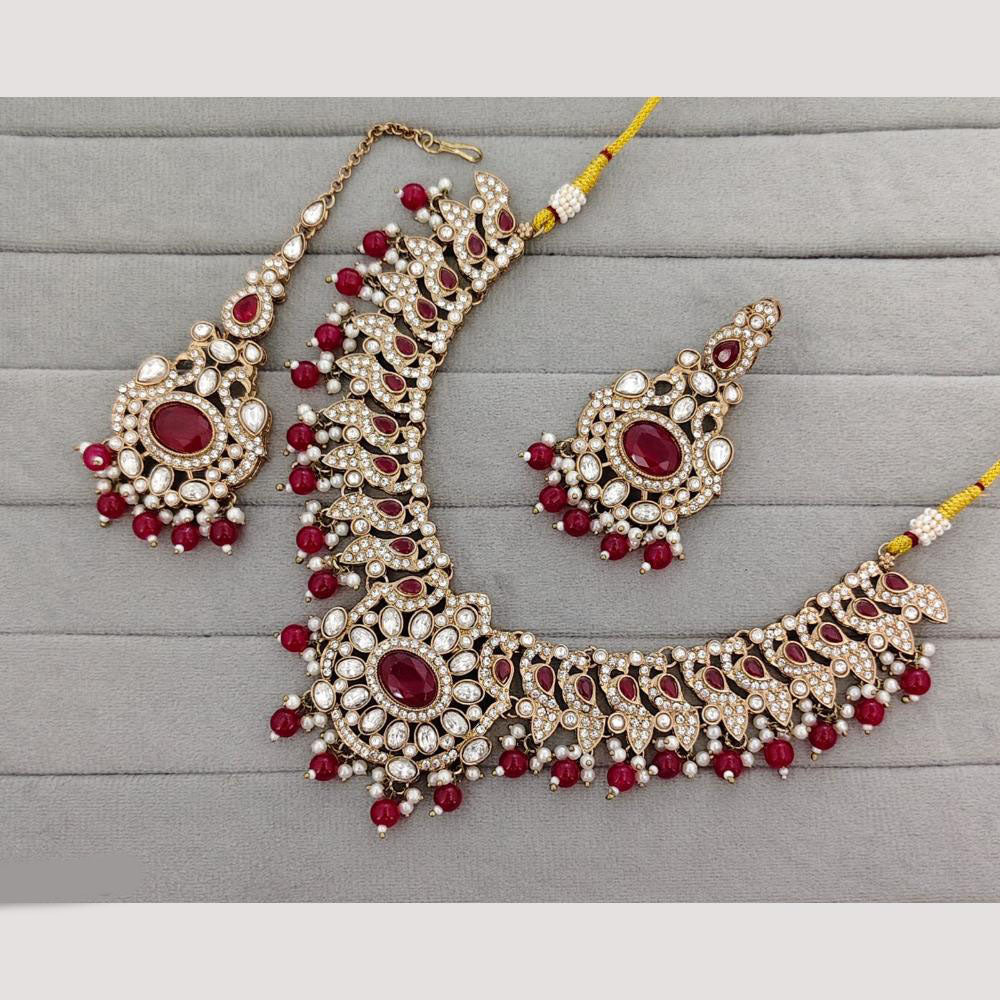 Rajwadi Collection Designer Pota Stone Pearl And Beads Necklace Set