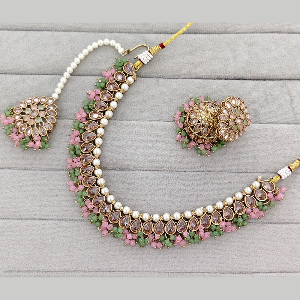 Rajwadi Collection Grand Crystal Stone And Pearl Festive Necklace Set