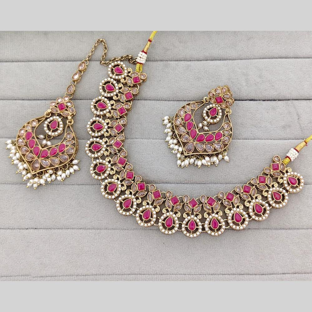 Rajwadi Collection Crystal Stone And Pearl Statement Necklace Set