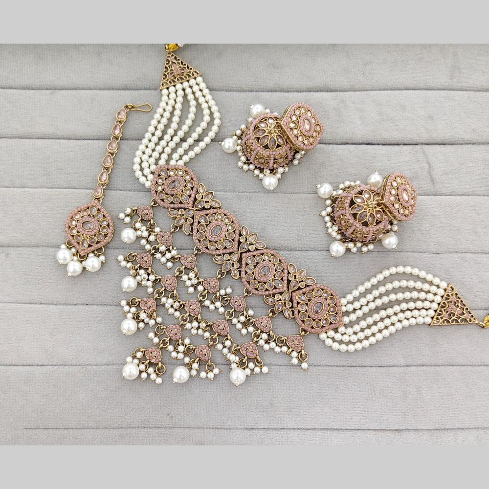 Rajwadi Collection Crystal Stone And Pearl Statement Choker Necklace Set