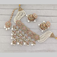 Rajwadi Collection Crystal Stone And Pearl Statement Choker Necklace Set