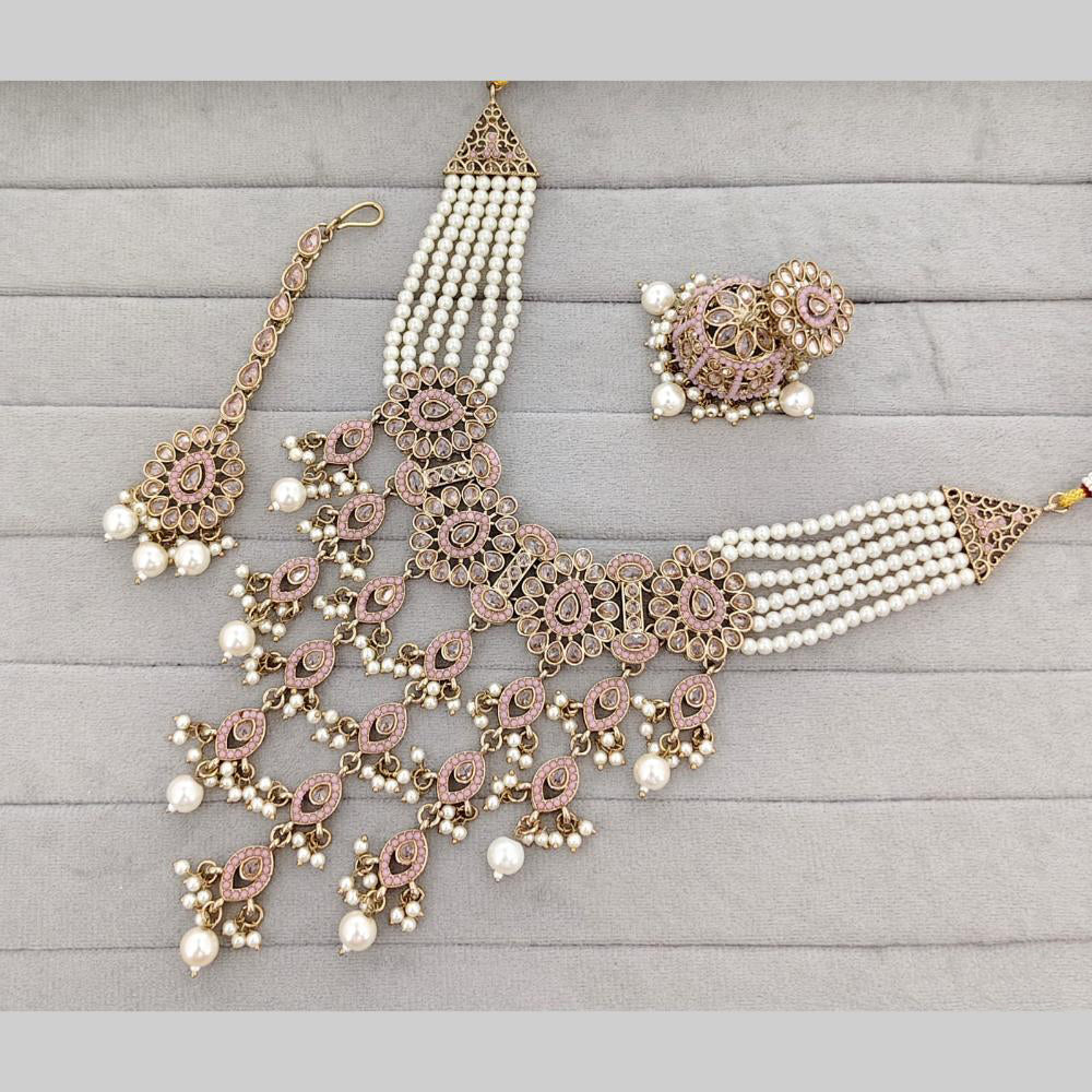 Rajwadi Collection Crystal Stone And Pearl Statement Choker Necklace Set
