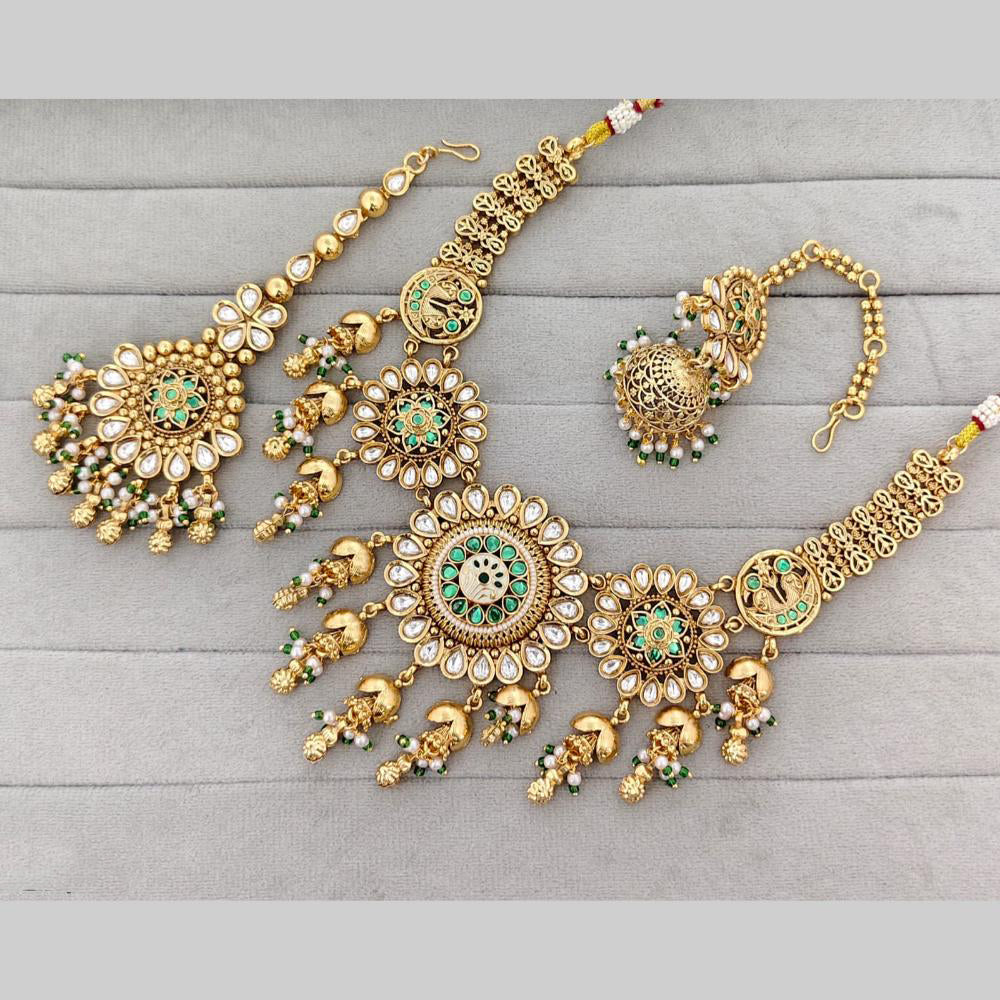 Rajwadi Collection Pota Stone And Pearl Meenakari Statement Necklace Set