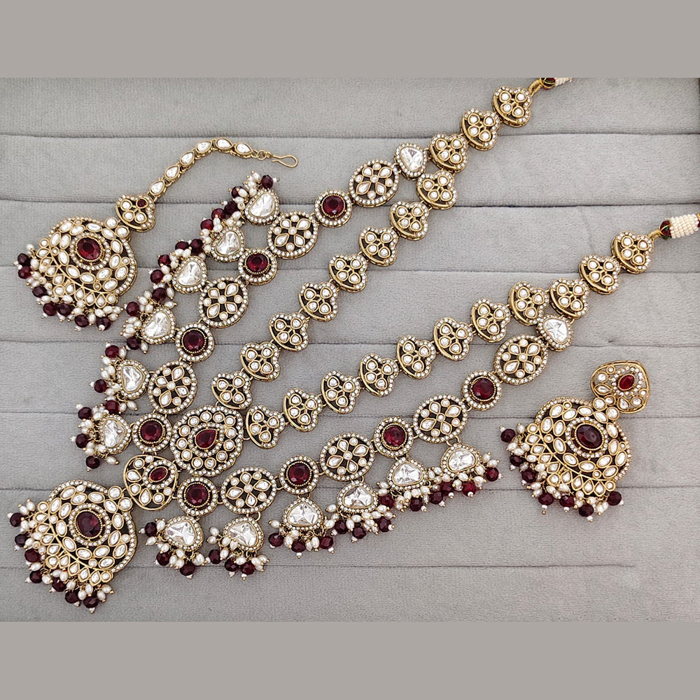 Rajwadi Collection Pota Stone Pearl And Beads Statement Long Necklace Set