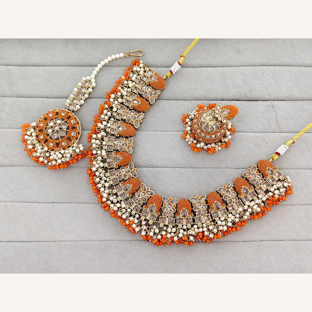 Rajwadi Collection Grand Crystal Stone And Pearl Necklace Set