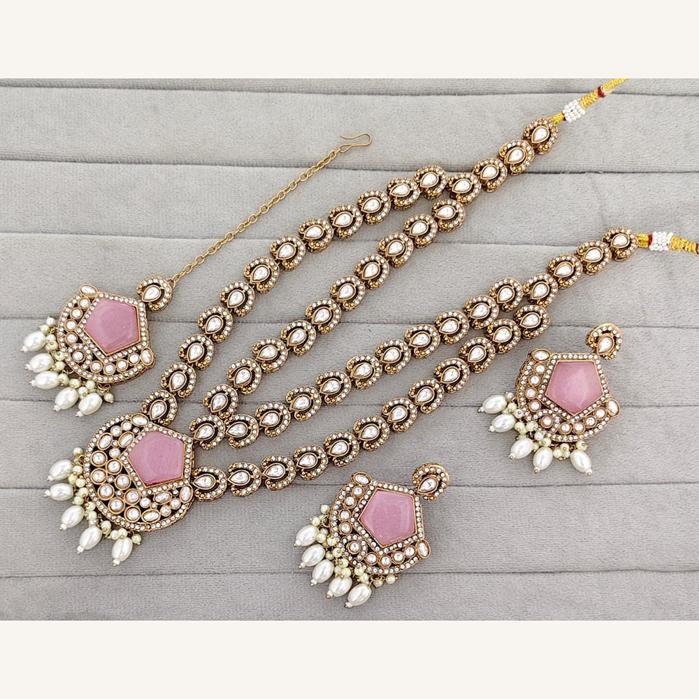 Rajwadi Collection Royal Pota Stone And Pearl Statement Necklace Set