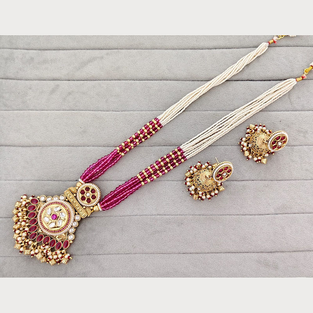 Rajwadi Collection Royal Pota Stone And Pearl Statement Long Necklace Set