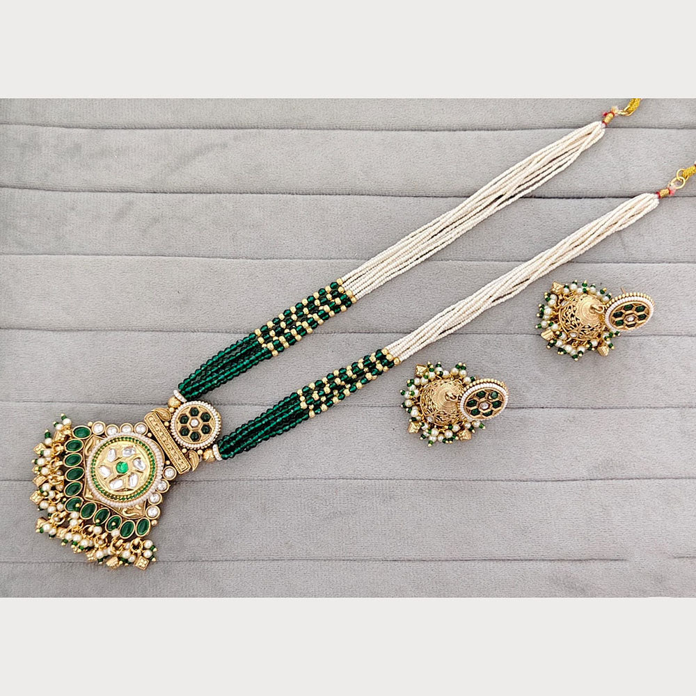 Rajwadi Collection Royal Pota Stone And Pearl Statement Long Necklace Set