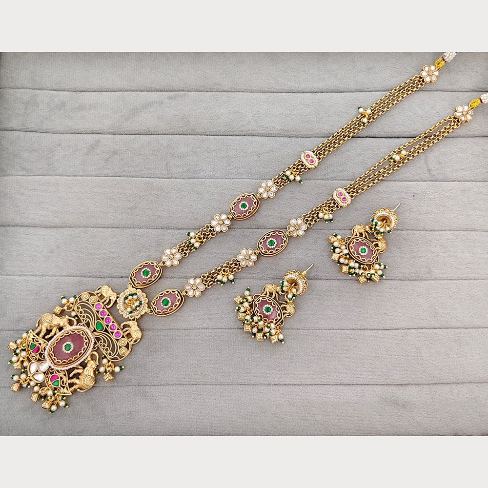 Rajwadi Collection Royal Pota Stone And Pearl Statement Long Necklace Set