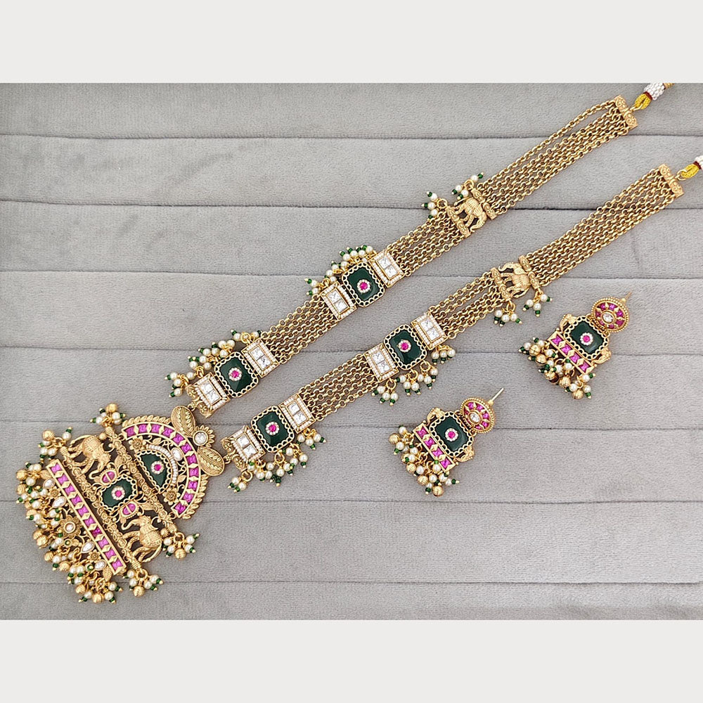 Rajwadi Collection Royal Pota Stone And Pearl Statement Long Necklace Set