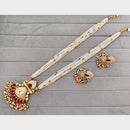 Rajwadi Collection Royal Pota Stone And Pearl Meenakari Long Necklace Set