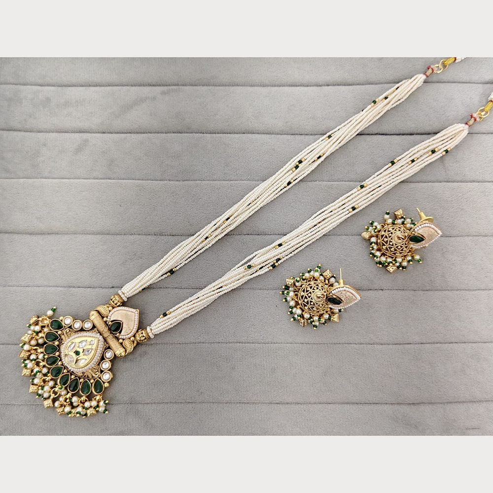 Rajwadi Collection Royal Pota Stone And Pearl Meenakari Long Necklace Set