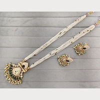 Rajwadi Collection Royal Pota Stone And Pearl Meenakari Long Necklace Set
