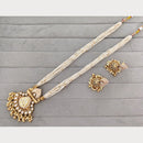 Rajwadi Collection Royal Pota Stone And Pearl Meenakari Long Necklace Set