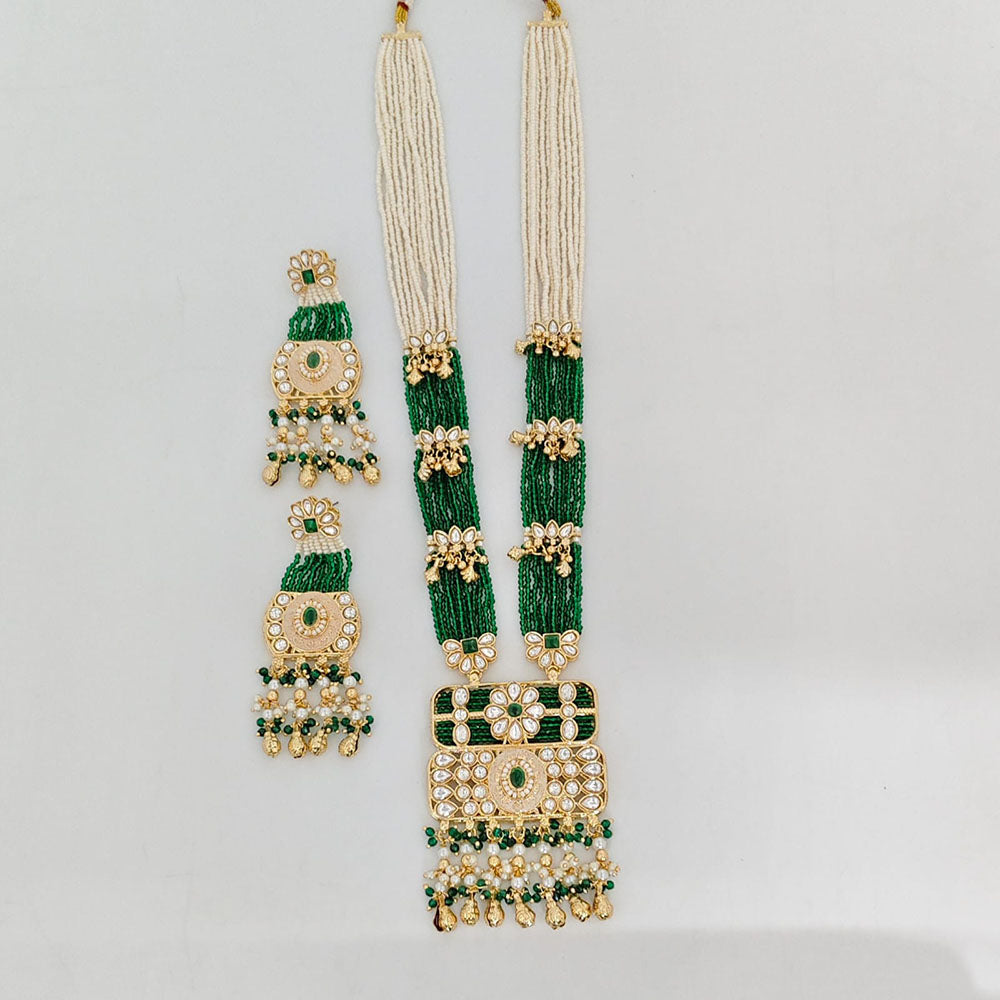 Rajwadi Collection Royal Pota Stone And Pearl Meenakari Long Necklace Set