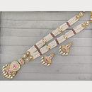 Rajwadi Collection Royal Pota Stone And Pearl Meenakari Long Necklace Set