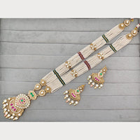 Rajwadi Collection Royal Pota Stone And Pearl Meenakari Long Necklace Set