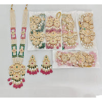 Rajwadi Collection Royal Pota Stone And Pearl Meenakari Long Necklace Set