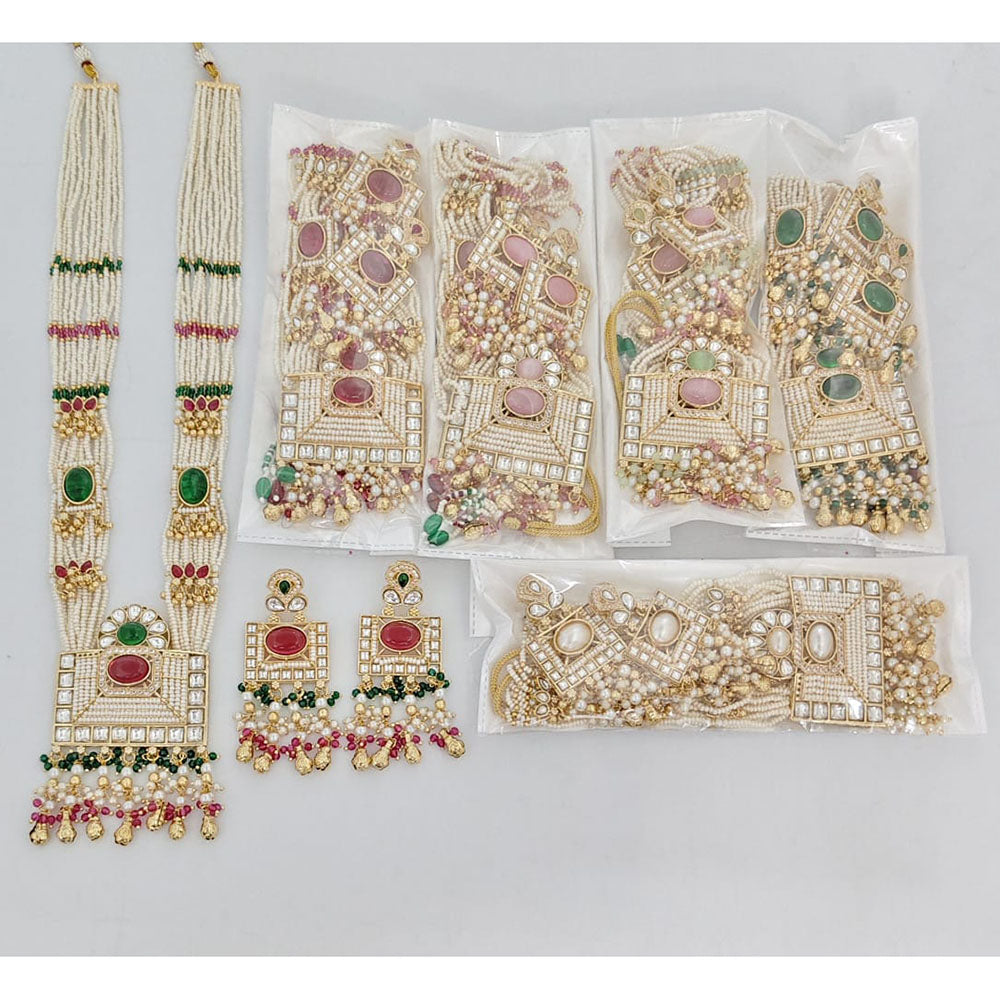 Rajwadi Collection Royal Pota Stone And Pearl Statement Long Necklace Set