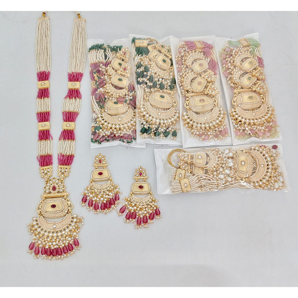 Rajwadi Collection Royal Pota Stone And Pearl Meenakari Long Necklace Set