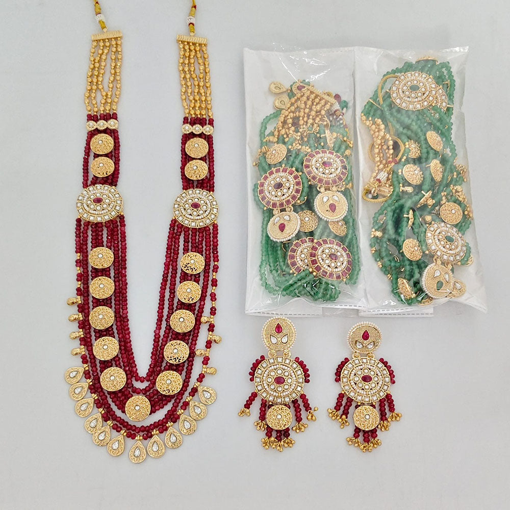 Rajwadi Collection Royal Pota Stone And Pearl Meenakari Long Necklace Set