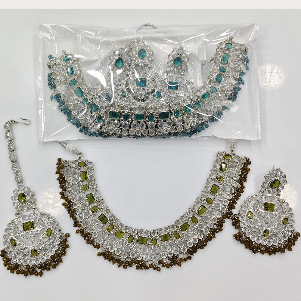 Rajwadi Collection Grand Crystal Stone And Pearl Necklace Set