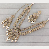 Rajwadi Collection Glam Crystal Stone Beads And Pearl Traditional Necklace Set