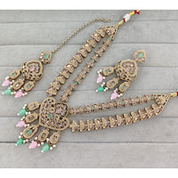 Rajwadi Collection Glam Crystal Stone Beads And Pearl Traditional Necklace Set