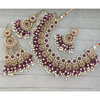 Rajwadi Collection Glam Crystal Stone And Pearl Traditional Necklace Set