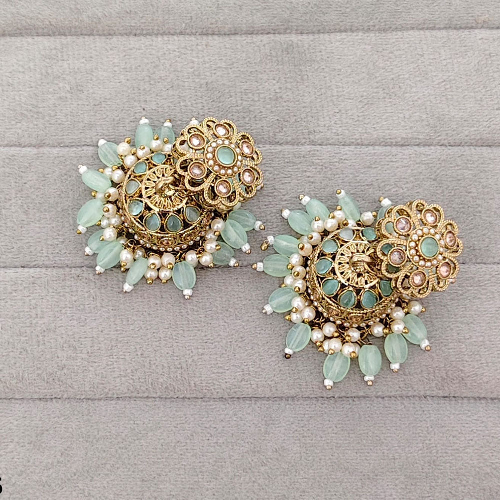 Rajwadi Collection Royal Crystal Stone Pearl And Beads Jhumki Earrings