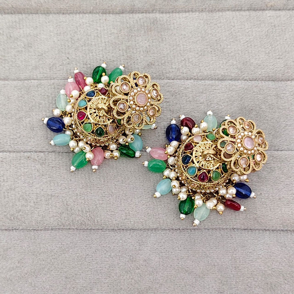 Rajwadi Collection Royal Crystal Stone Pearl And Beads Jhumki Earrings