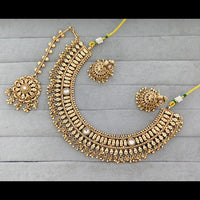 Rajwadi Collection Graceful Pota Stone And Pearl Necklace Set With Earrings