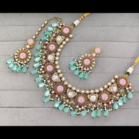 Rajwadi Collection Graceful Pota Stone And Pearl Necklace Set With Earrings