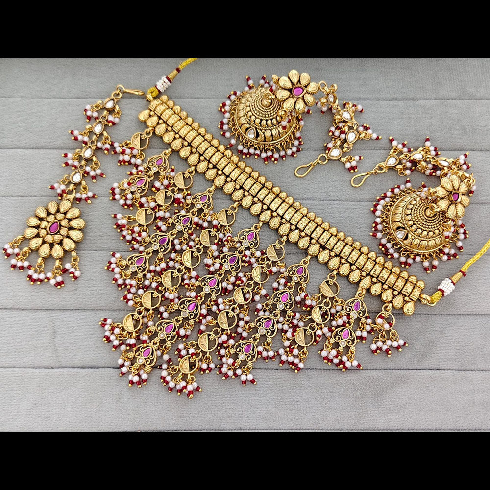 Rajwadi Collection Graceful Pota Stone And Pearl Choker Necklace Set  