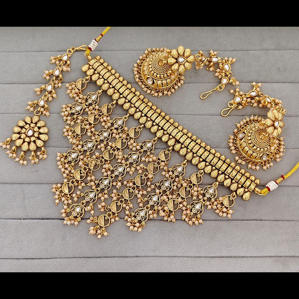 Rajwadi Collection Graceful Pota Stone And Pearl Choker Necklace Set