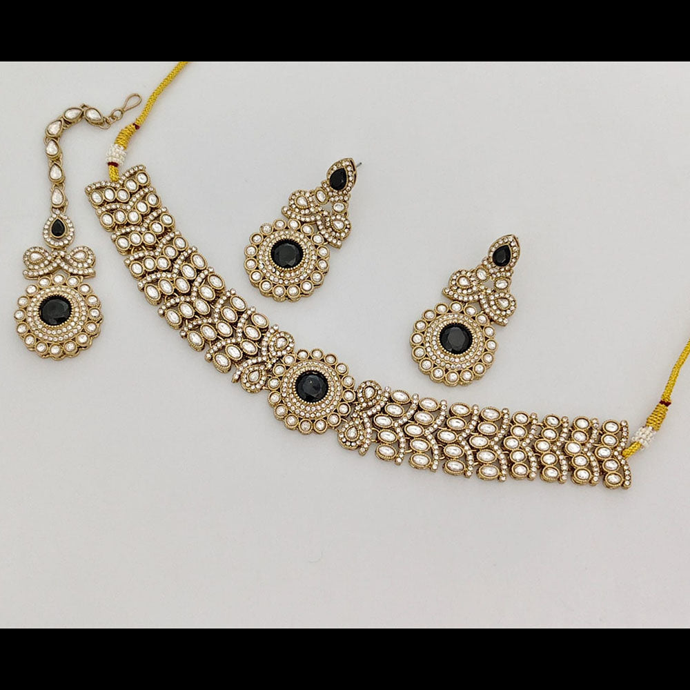 Rajwadi Collection Graceful Pota Stone And Austrian Stone Choker Necklace Set With Earrings