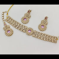 Rajwadi Collection Graceful Pota Stone And Austrian Stone Choker Necklace Set With Earrings