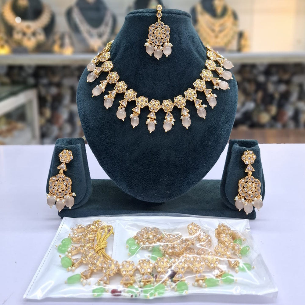 Rajwadi Collection Elegant Pota Stone And Beads Necklace Set