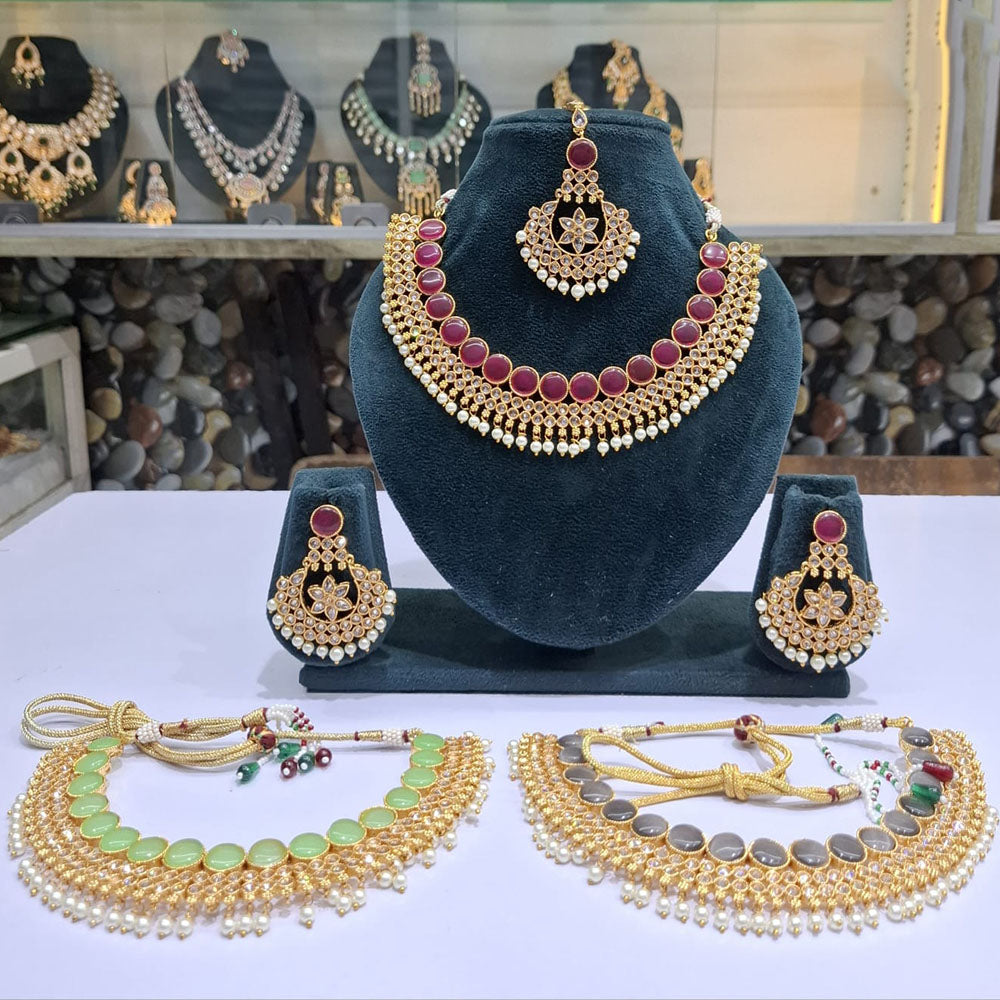 Rajwadi Collection Elegant Pota Stone And Beads Necklace Set