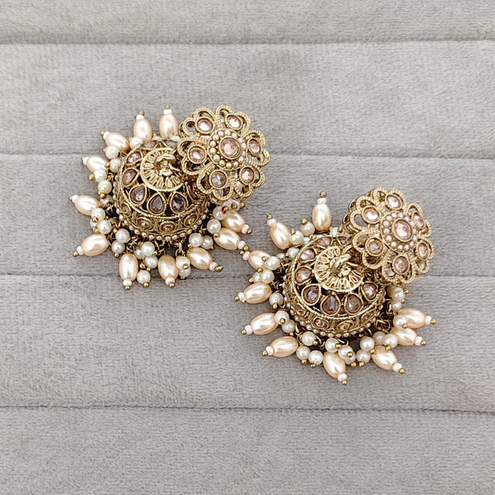 Rajwadi Collection Sparkling Crystal Stone And Beads Jhumki Earrings