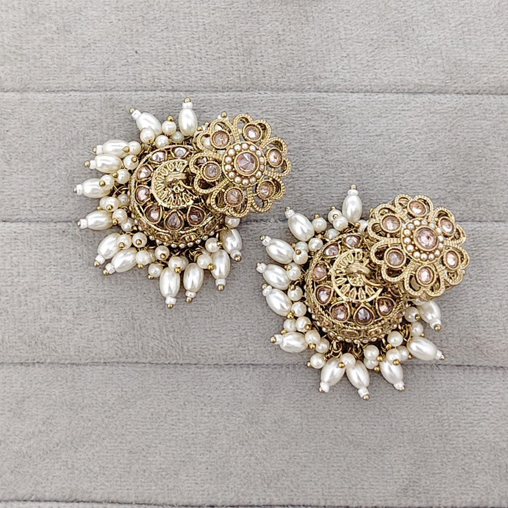 Rajwadi Collection Sparkling Crystal Stone And Beads Jhumki Earrings