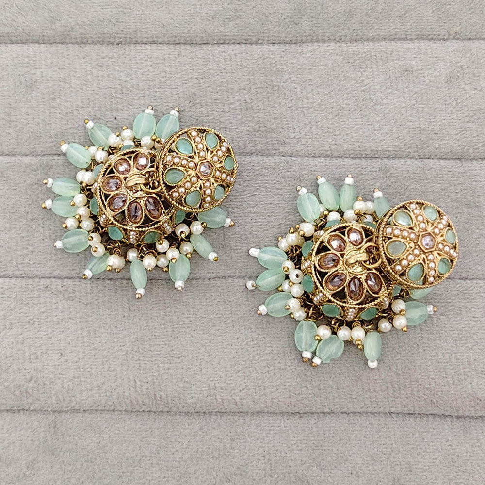 Rajwadi Collection Sparkling Crystal Stone And Beads Jhumki Earrings